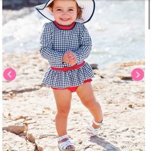 Used gingham skirt ruffle butts rash guard bathing suit